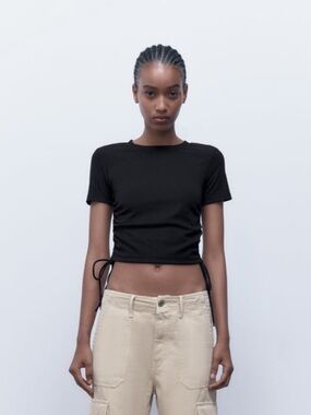 *NWOT* Side-Tie Cinched Cropped Short Sleeve